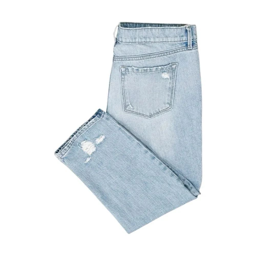 LOFT Light Wash Blue Distressed Cropped Boyfriend Jeans